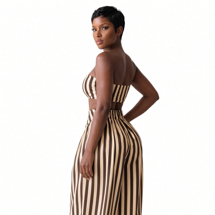 The Elara Coffee striped bandeau set, back view