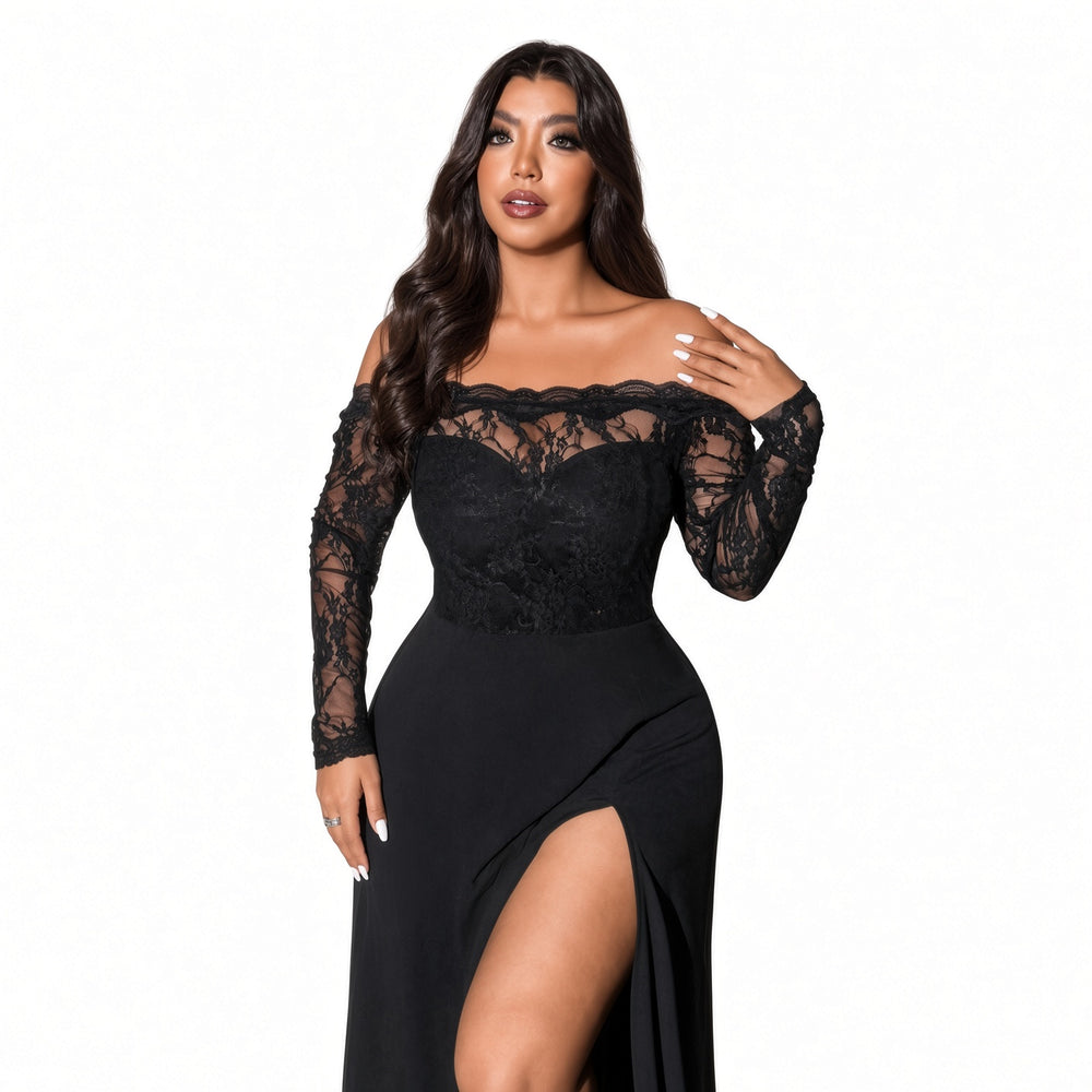 Off-shoulder floral-lace bodice and bandeau lining detail