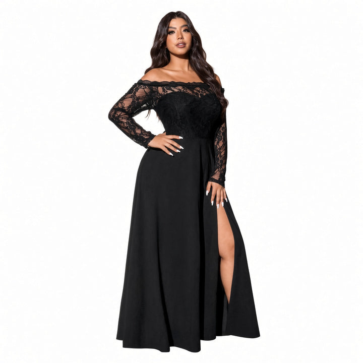 The Elara lace-bodice split maxi dress, alternate front view