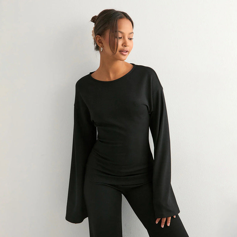 Bell-sleeve top detail on The Elara matching set
