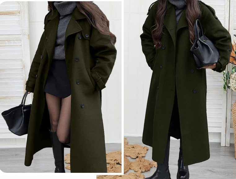 The Elara maxi coat styled in Green