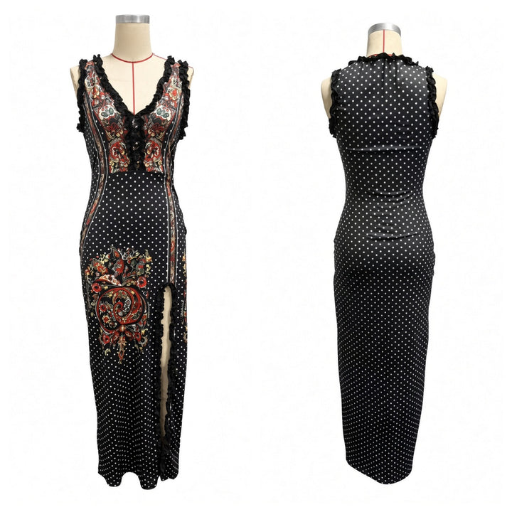 Front and back construction of The Elara Black printed maxi dress