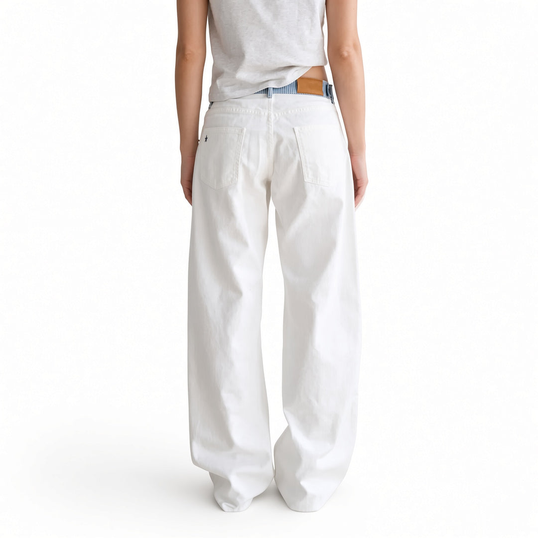 The Elara White striped-waist straight-leg pants, back view