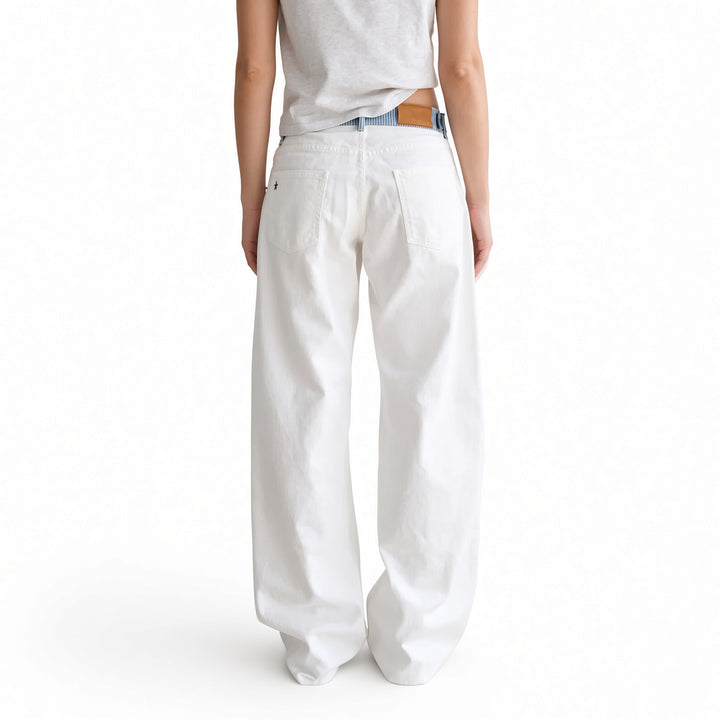 The Elara White striped-waist straight-leg pants, back view