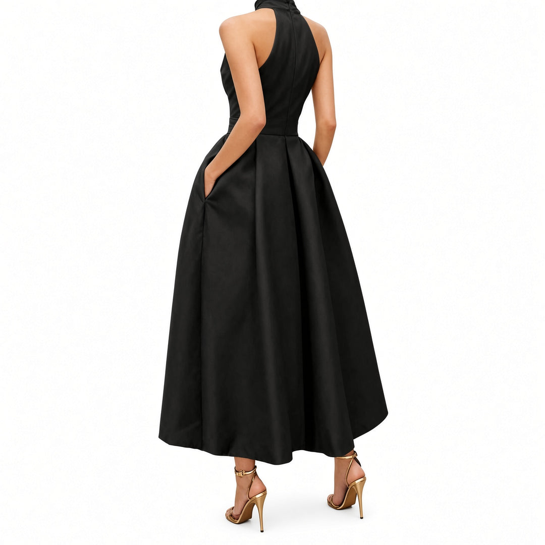 Back view of the Black fit-and-flare midi dress
