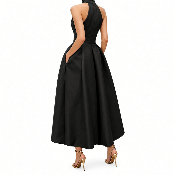 Back view of the Black fit-and-flare midi dress
