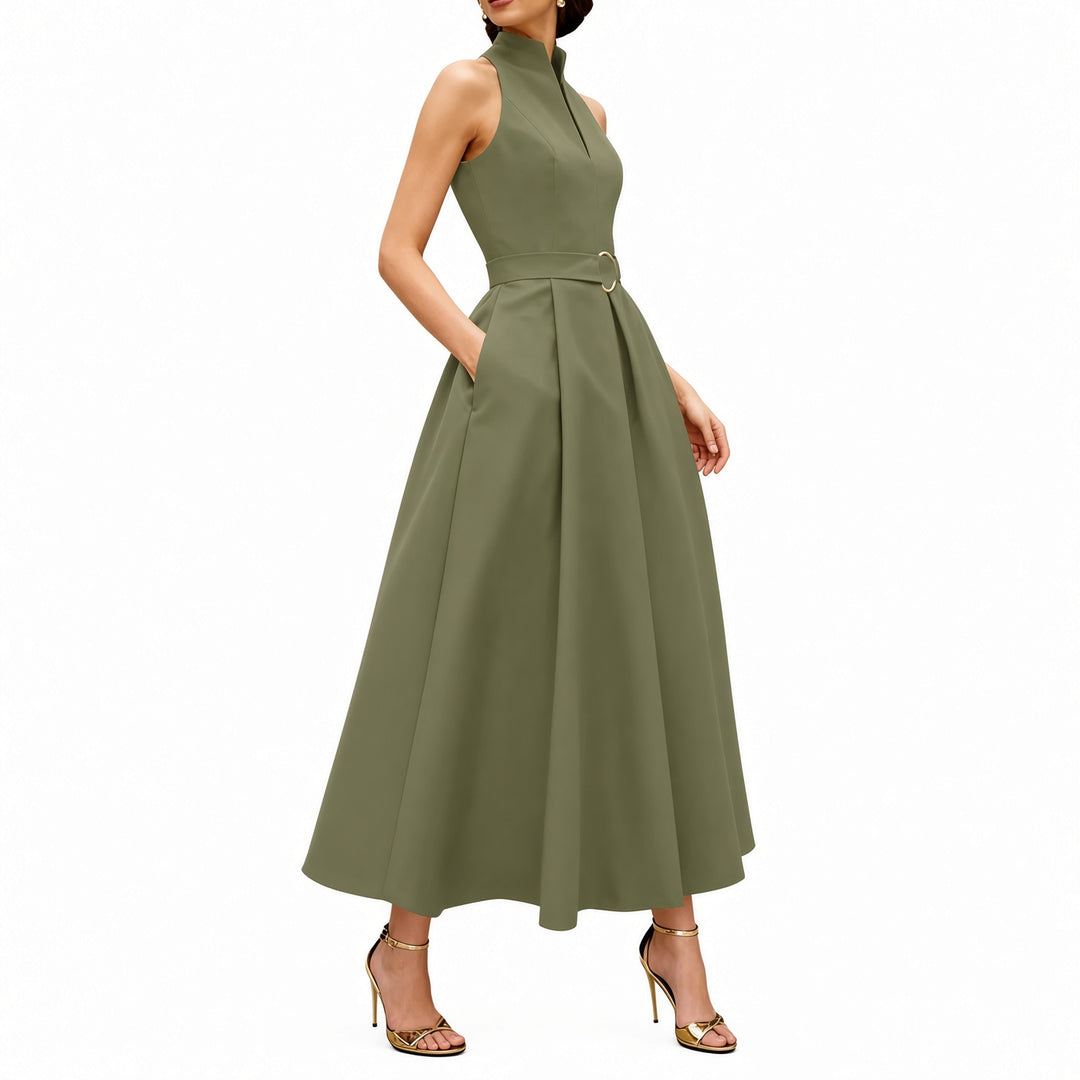 Side view of the Army Green midi dress