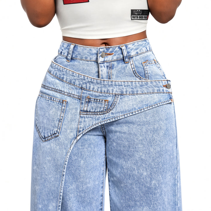 Close view of the asymmetric waistband