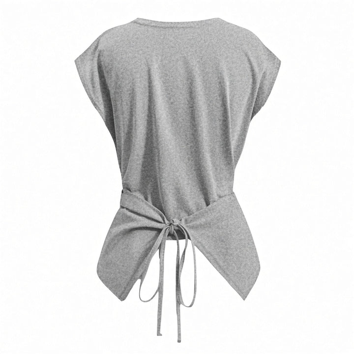Back view of the Gray tie-back top