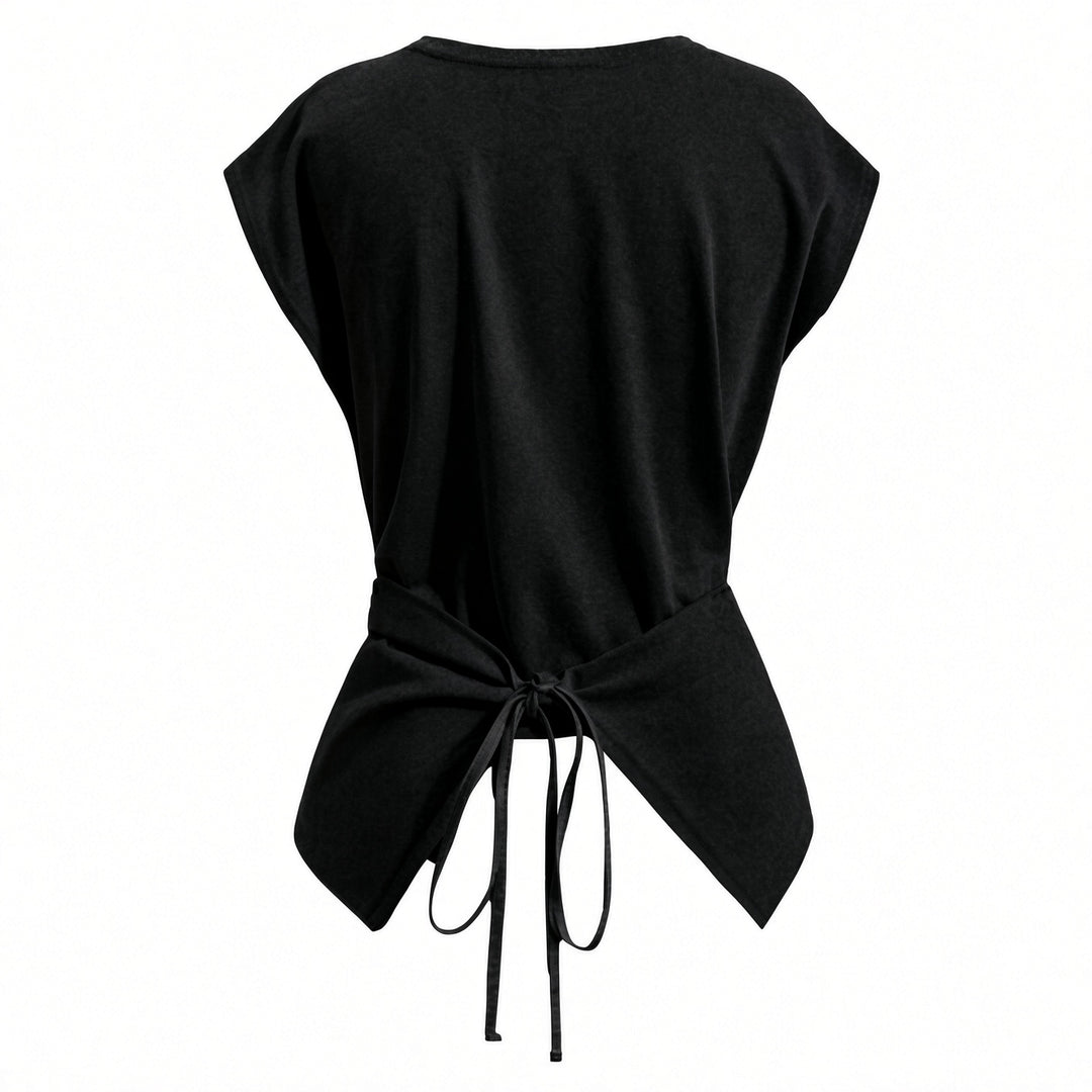 Black tie-back top showing the back bow