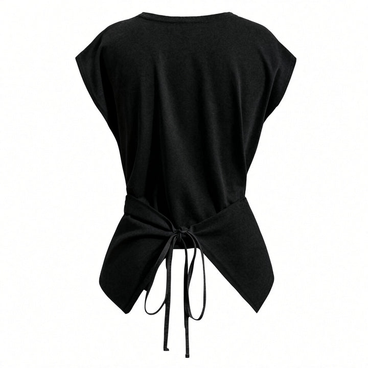 Black tie-back top showing the back bow