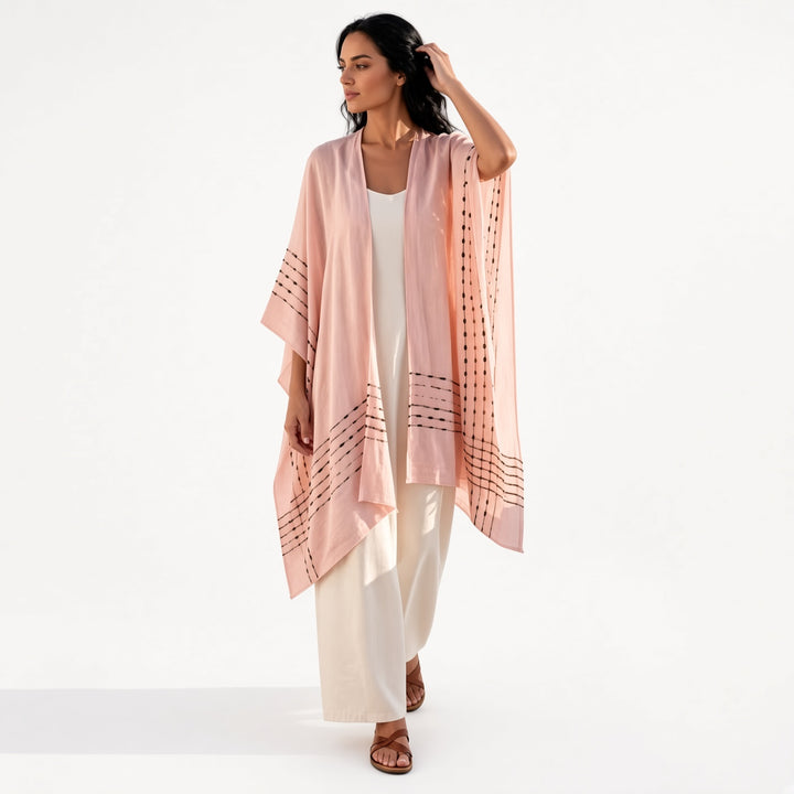 Pink batwing open-front wrap