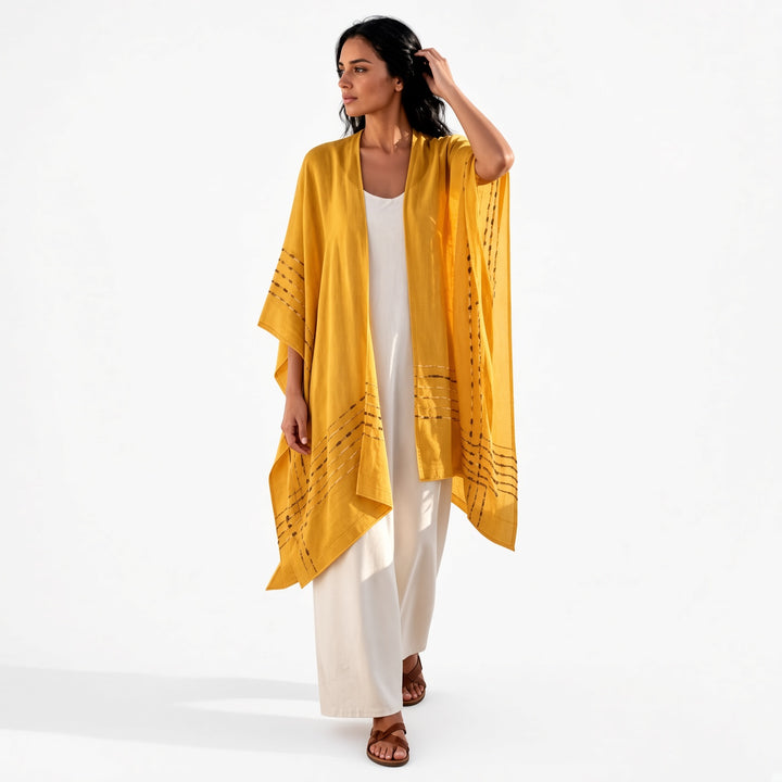 Yellow batwing open-front wrap