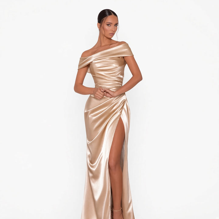 Champagne draped satin-look maxi dress
