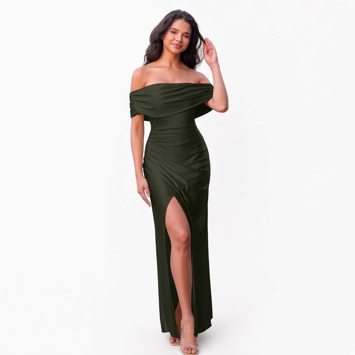 Dark Green draped satin-look maxi dress