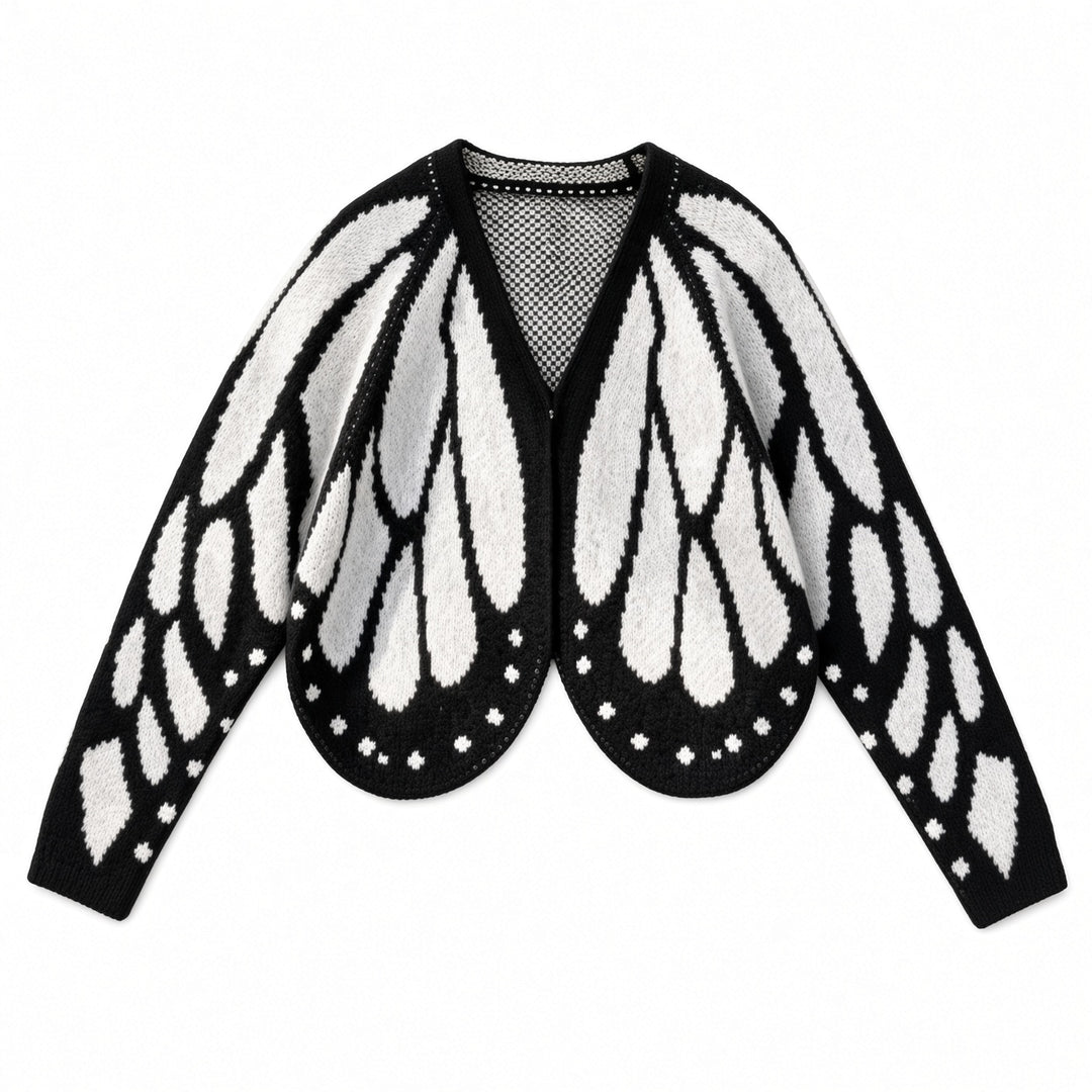 White butterfly-wing knit cardigan, front view