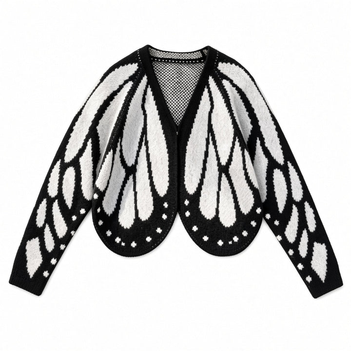 White butterfly-wing knit cardigan, front view