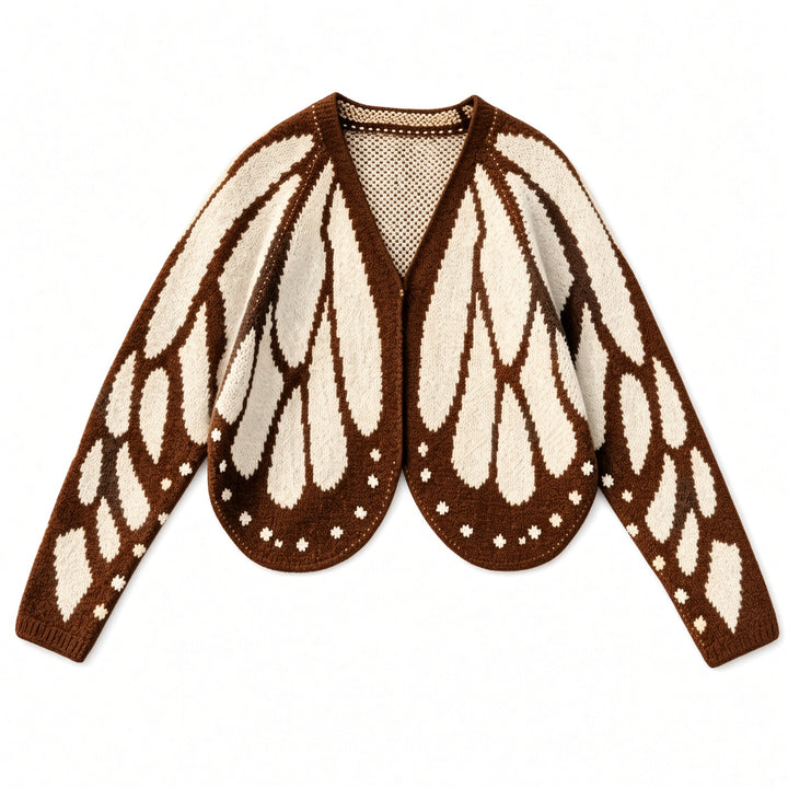 Apricot butterfly-wing knit cardigan, front view