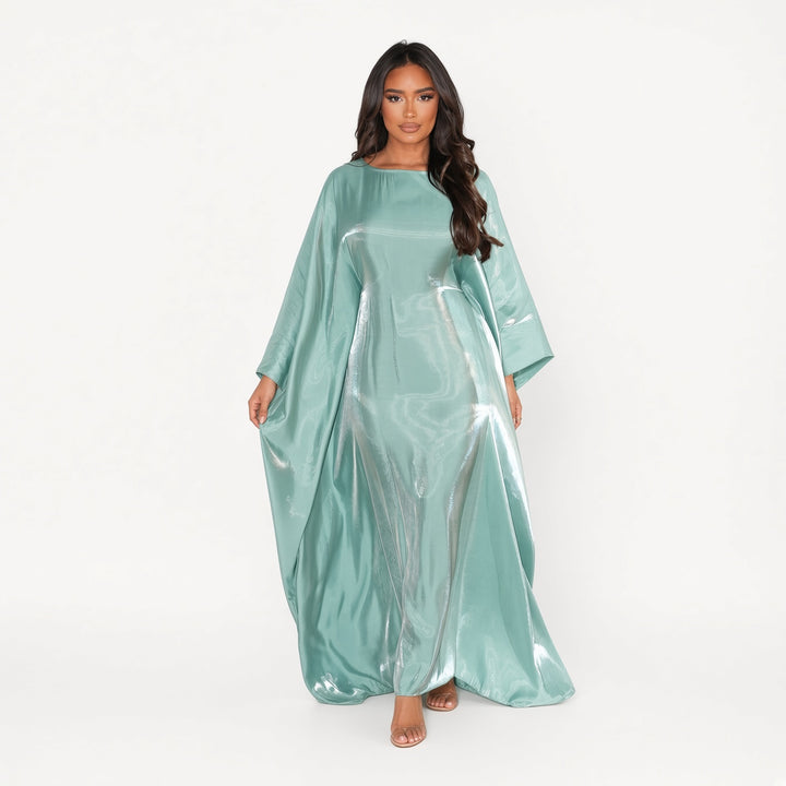 Light Green shimmer batwing maxi dress, front view