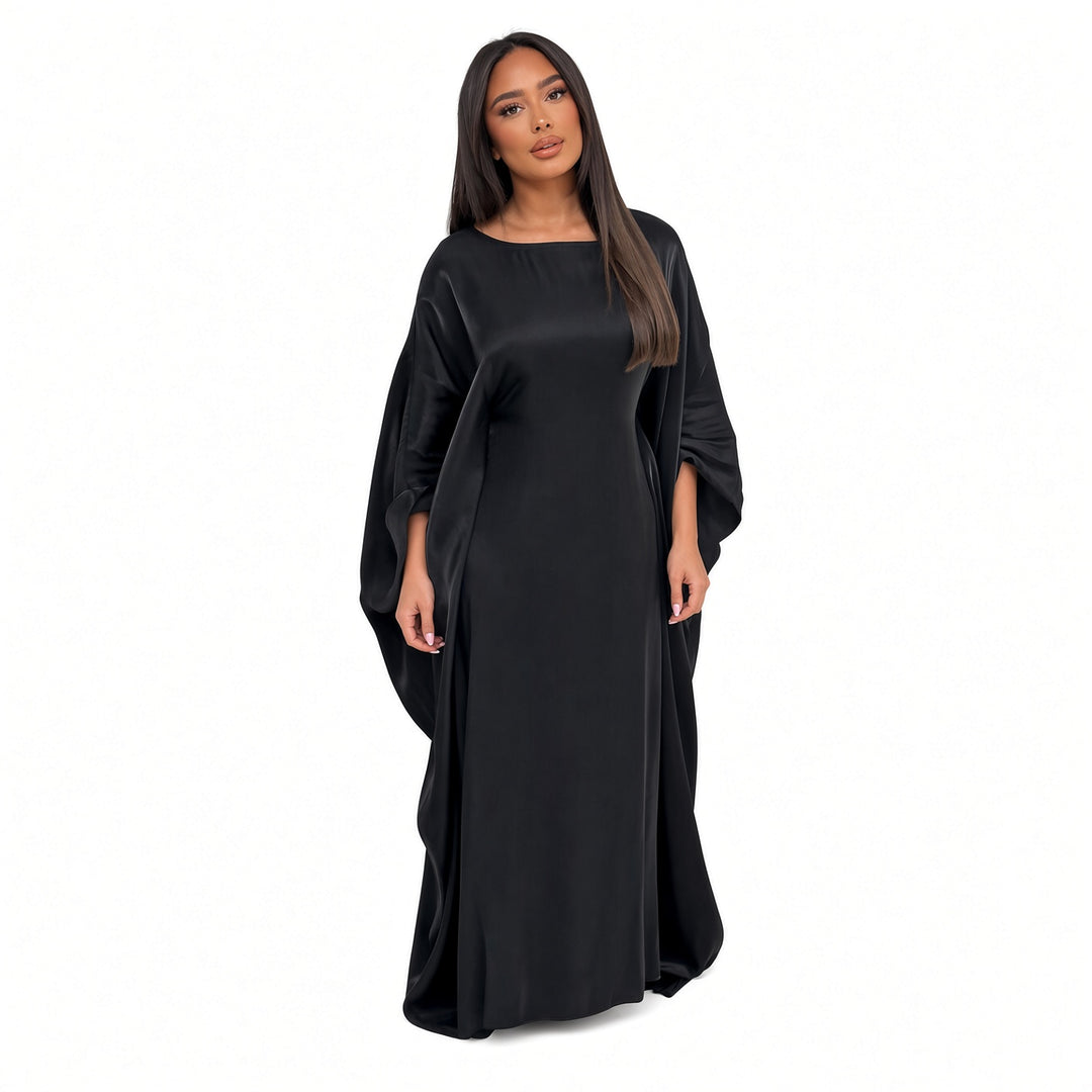 Black shimmer batwing maxi dress, front view