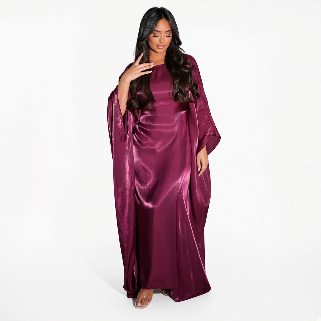 Magenta shimmer batwing maxi dress, front view