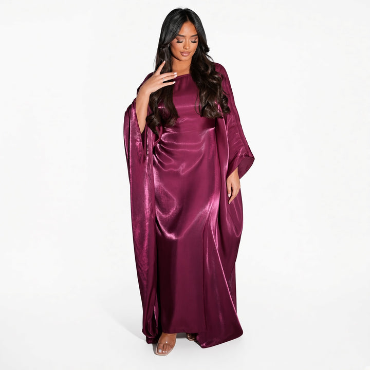 Magenta shimmer batwing maxi dress, front view
