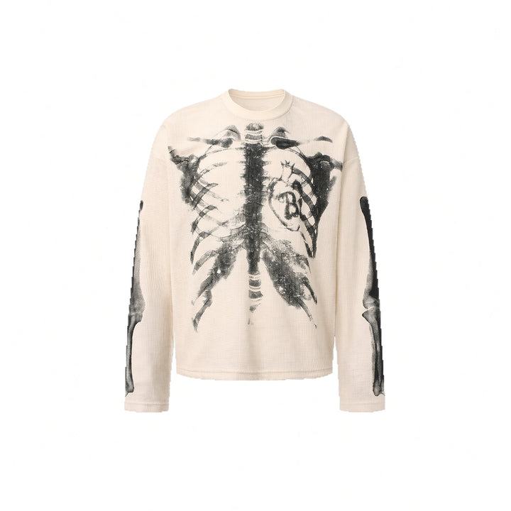 White skeleton graphic knit sweater, isolated front view