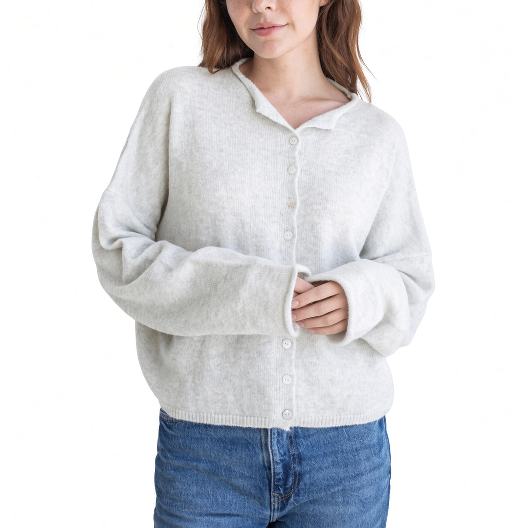 Off White rolled-edge knit cardigan, front view