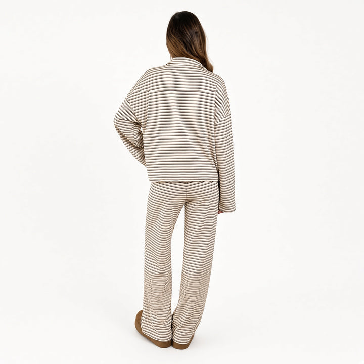 Apricot striped velour lounge set, back view