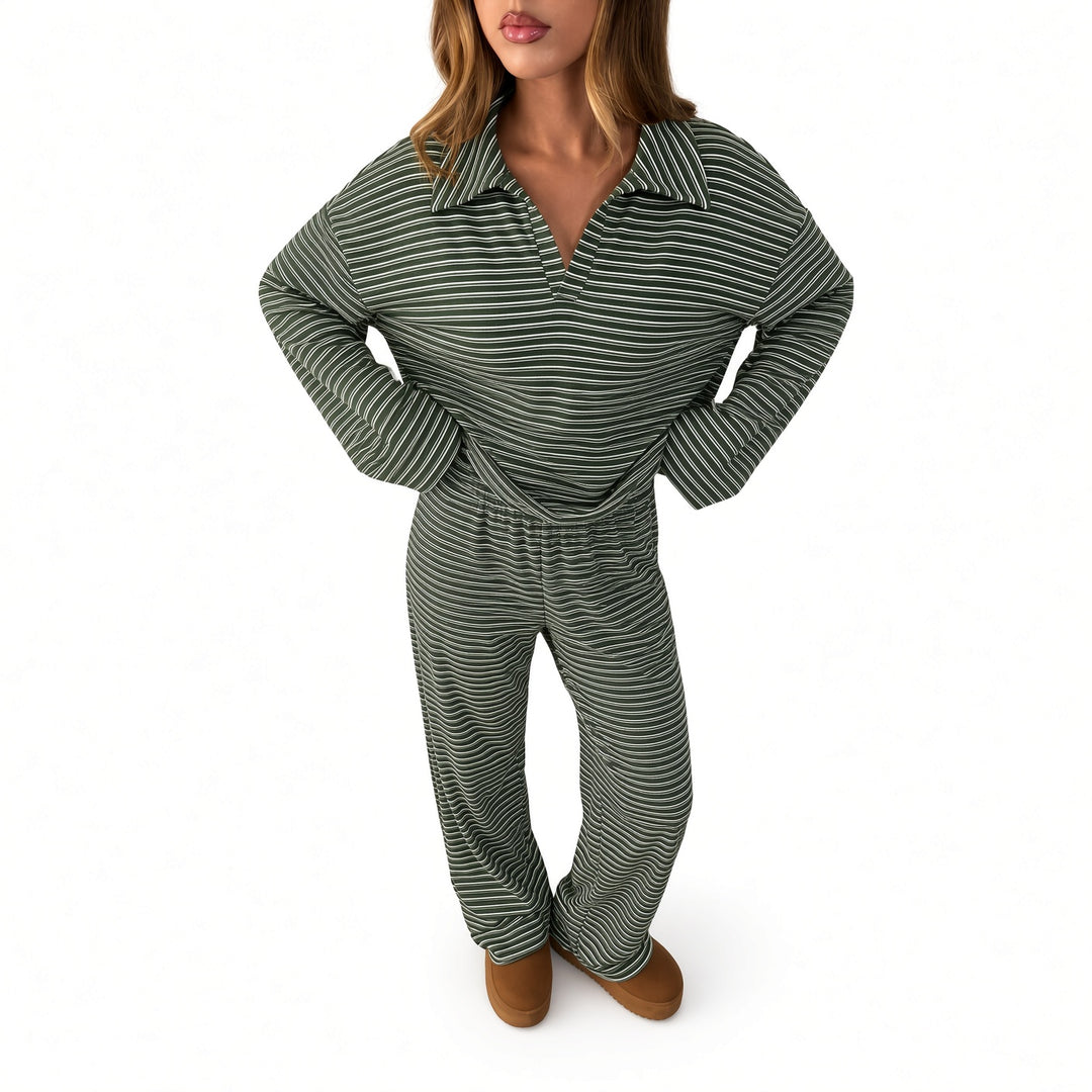 Green striped velour lounge set, alternate front view