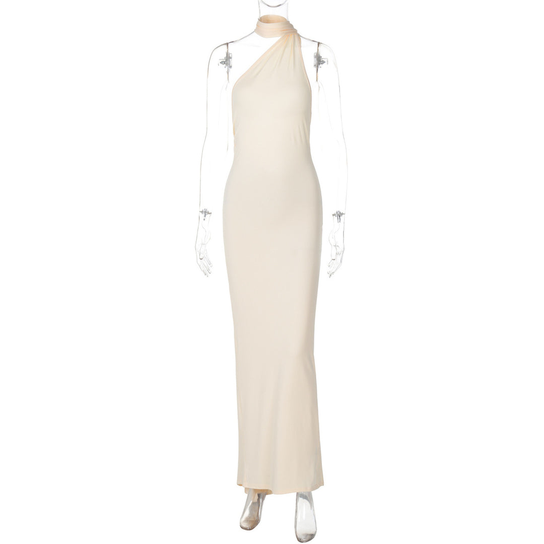 Apricot open-back sash maxi dress, front view