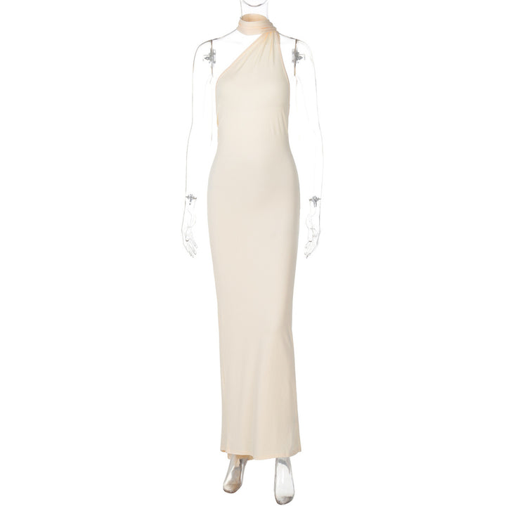 Apricot open-back sash maxi dress, front view