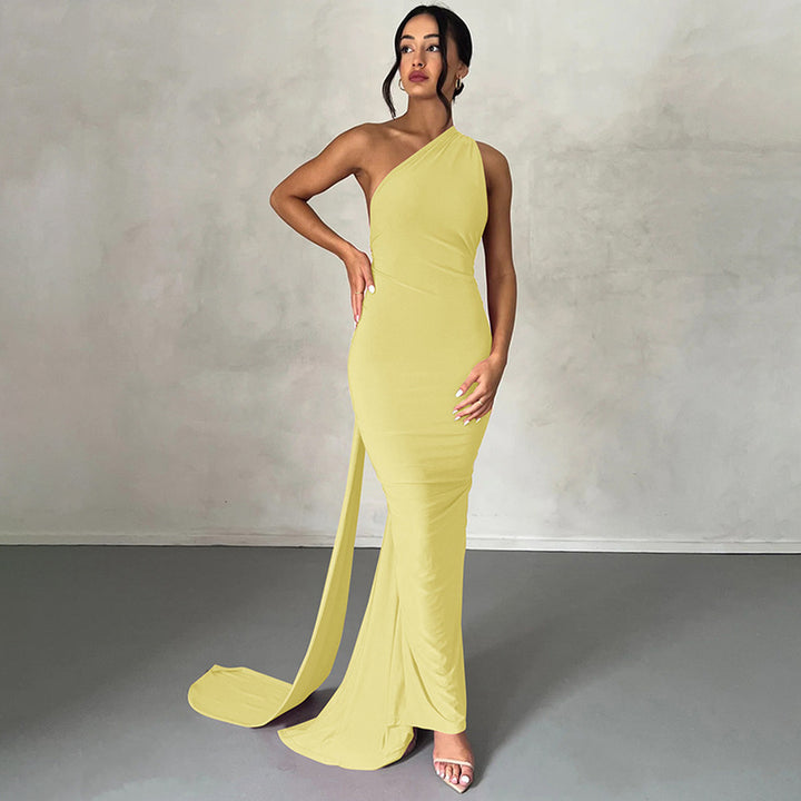 Light Yellow open-back sash maxi dress, front view