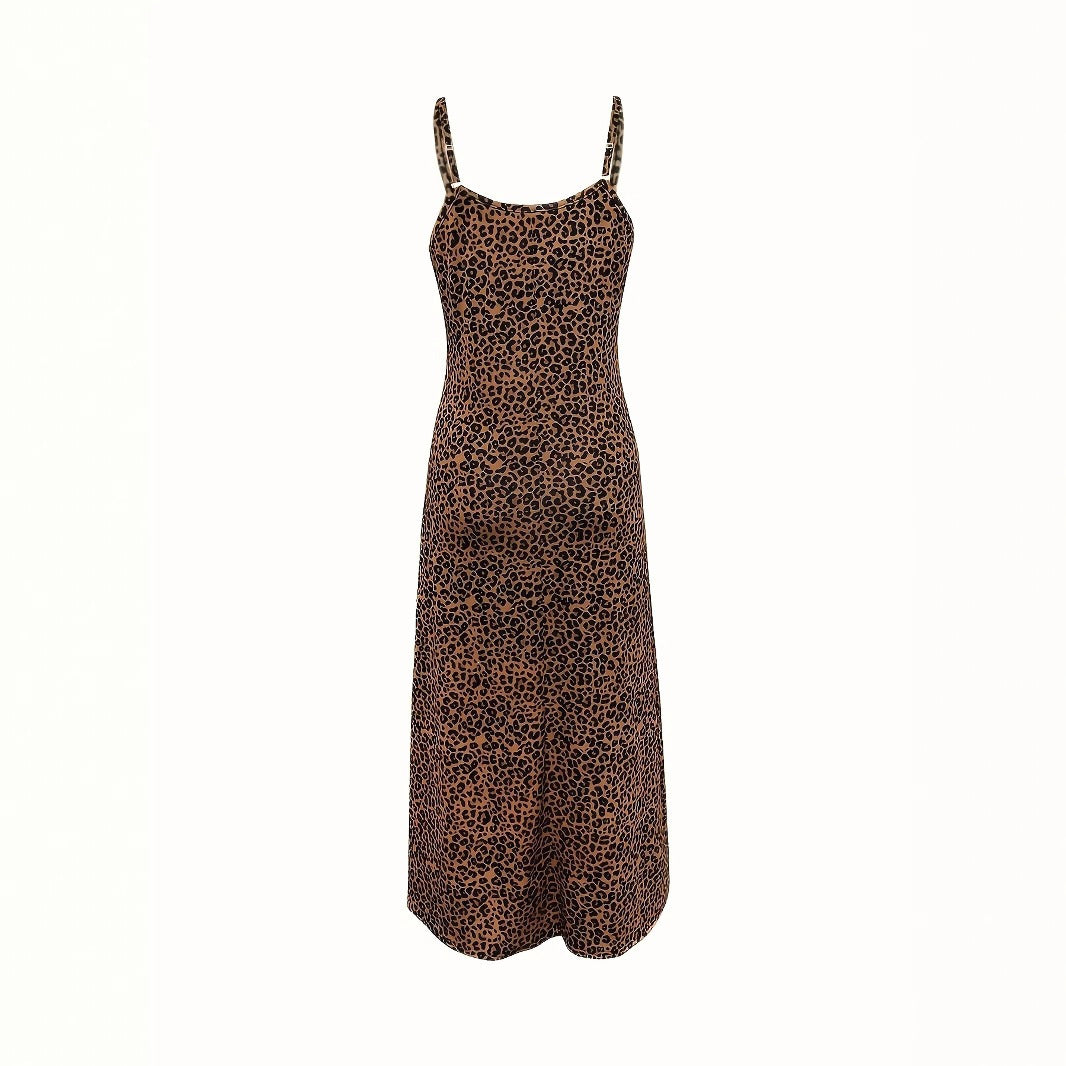 Leopard bow-drape sleeveless maxi dress, front view