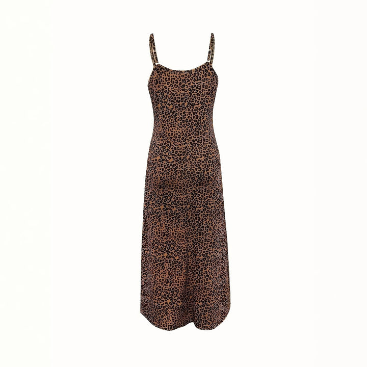 Leopard bow-drape sleeveless maxi dress, front view