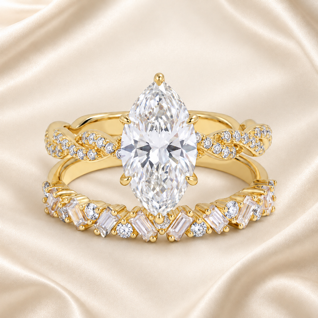 Gold-tone marquise-cut cubic zirconia ring set