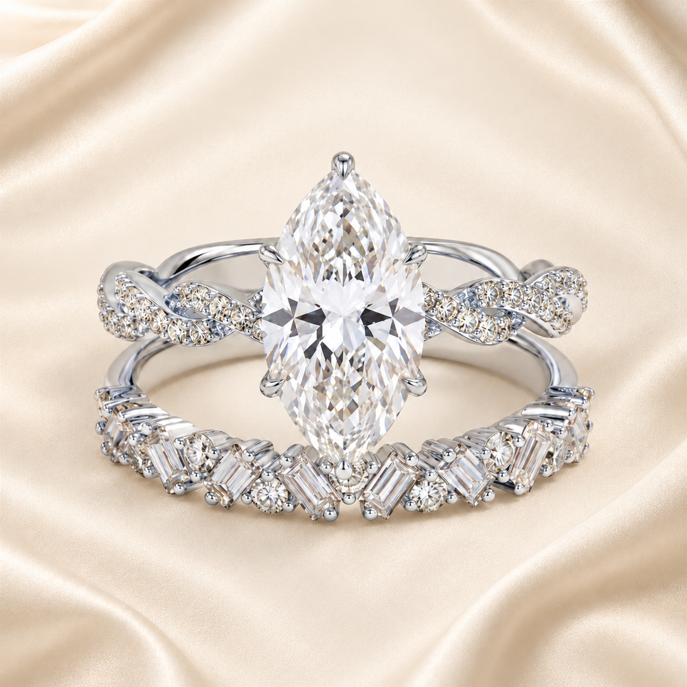 Silver-tone marquise-cut cubic zirconia ring set