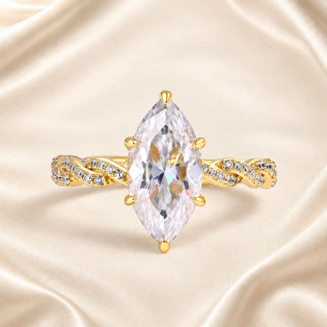 Gold-tone marquise-cut cubic zirconia main ring