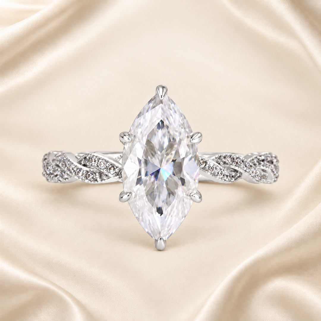 Silver-tone marquise-cut cubic zirconia main ring