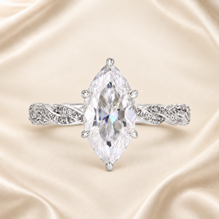 Silver-tone marquise-cut cubic zirconia main ring