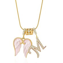 Letter M wing initial pendant necklace