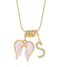 Letter S wing initial pendant necklace