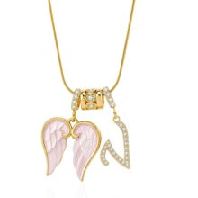 Letter V wing initial pendant necklace