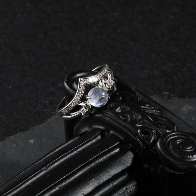 Moonstone chevron ring on dark display
