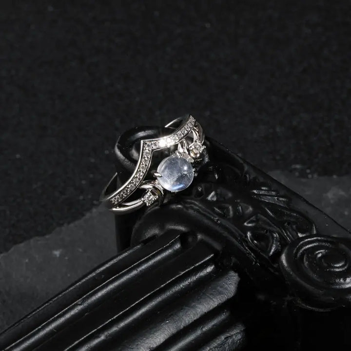 Moonstone chevron ring on dark display