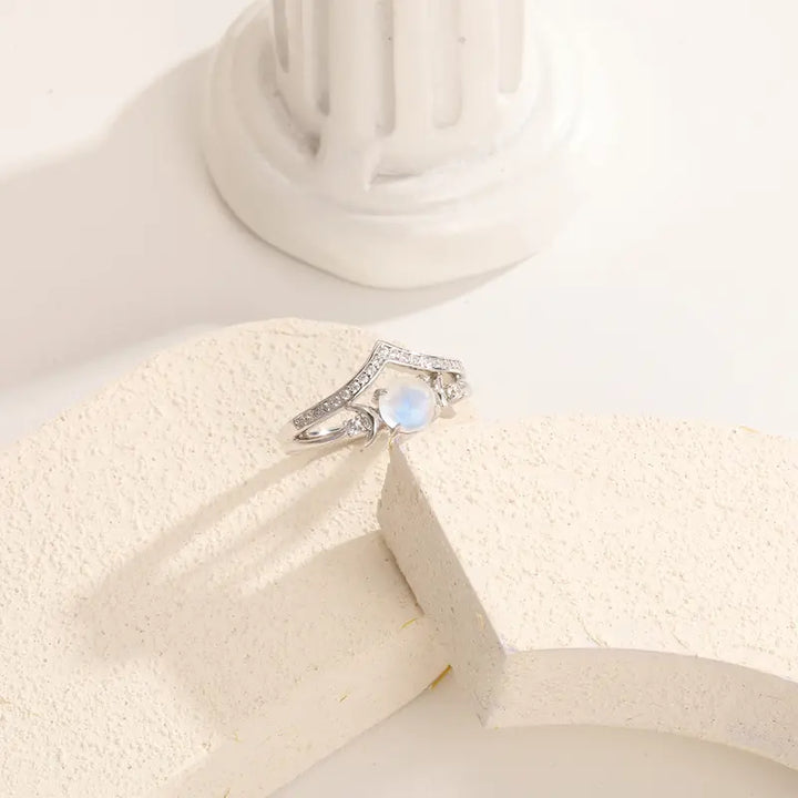 Moonstone crescent ring light still life