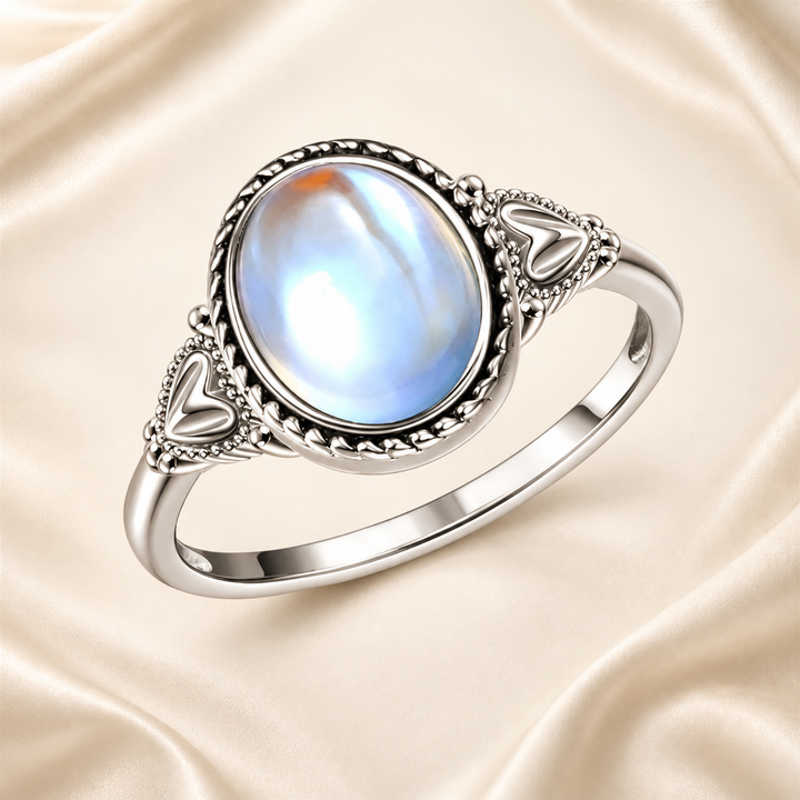 Vintage oval moonstone-effect silver-tone statement ring