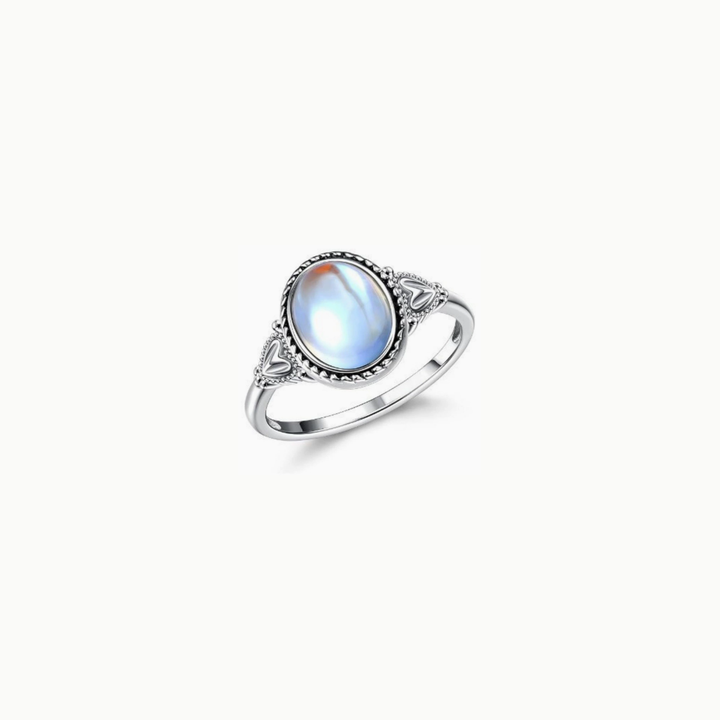 Oval moonstone-effect ring full product view