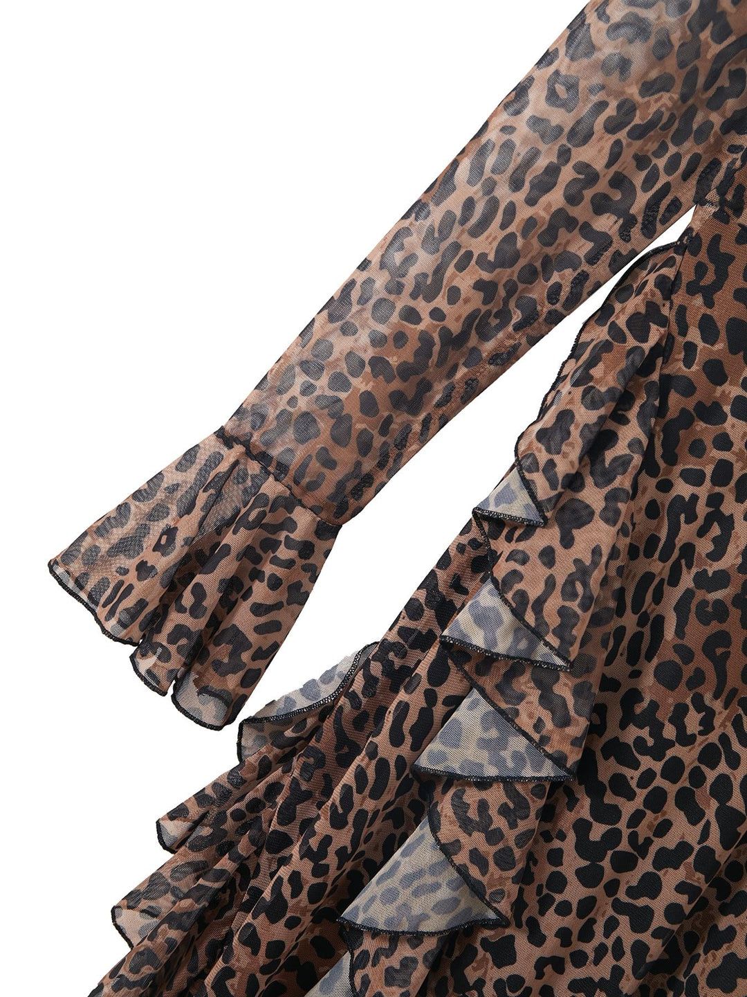 The Elara Leopard Ruffle Mesh Maxi Dress