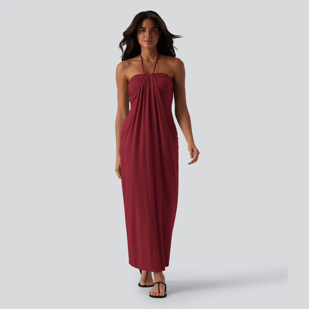 The Elara Halter Tie-Back Maxi Dress with Pockets